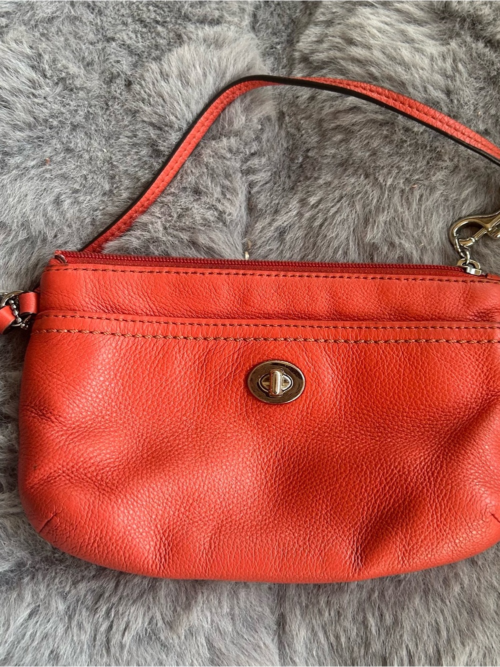 Coach Coral Orange Leather Turnlock Wristlet